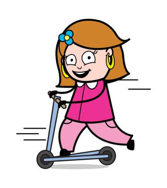 Kaykay ile oynamak - Retro Karikatür Kadın Ev Hanımı Anne Vec