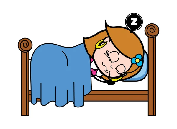 Dormir - Desenhos animados retro dona de casa feminina Mom Vector Illustratio —  Vetores de Stock