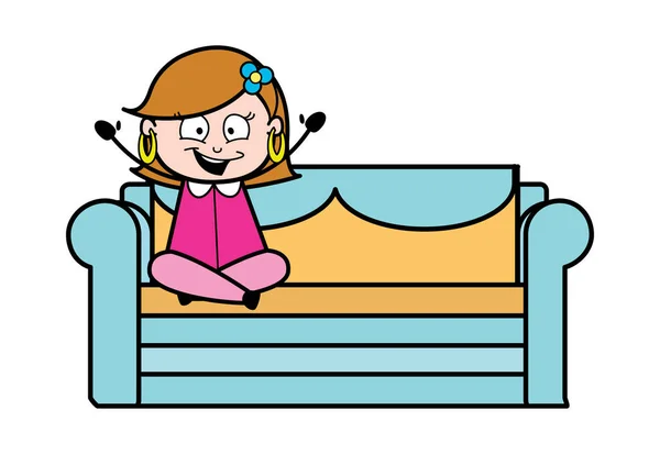Sentarse y disfrutar - Dibujos animados retro ama de casa femenina Mamá Vector Il — Vector de stock