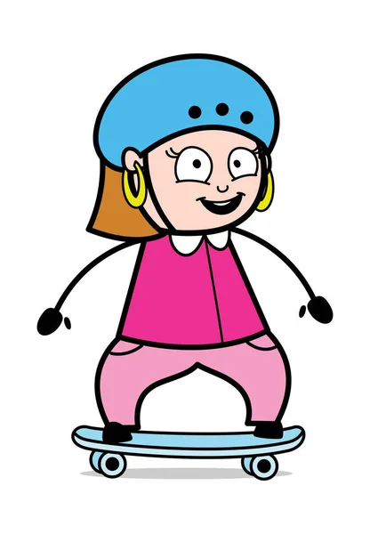 Brincando com skate - Retro Cartoon dona de casa feminina Mom Vec — Vetor de Stock