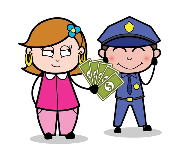 Bestechung eines Polizisten - Retro-Cartoon weibliche Hausfrau — Stockvektor
