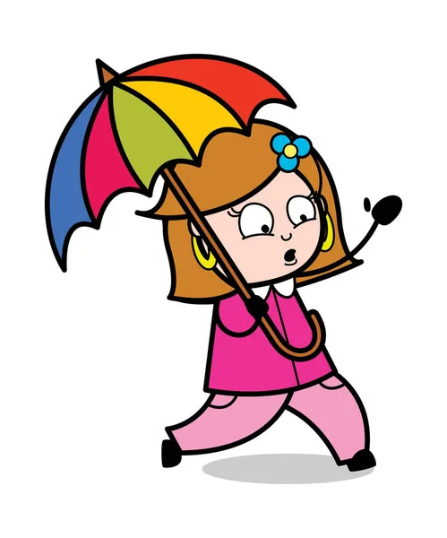 Tenere un ombrello - Retro Cartoon Femmina Casalinga Mamma Vettoriale — Vettoriale Stock