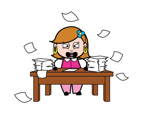 Dipendente frustrato frm lavoro - Retro cartone animato femminile casalinga Mo — Vettoriale Stock