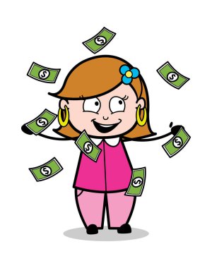 Yüzen Para Toplama - Retro Karikatür Kadın Ev Hanımı Anne V