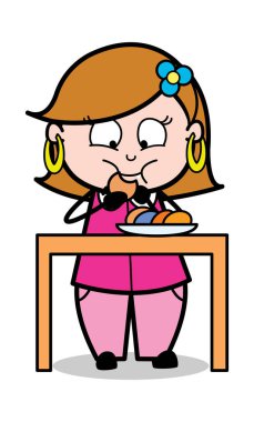 Yeme Çerezler - Retro Karikatür Kadın Ev Hanımı Anne Vektör Illus