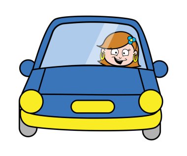 Uzun Sürücü için Going - Retro Karikatür Kadın Ev Hanımı Anne Vektör