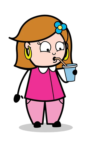 飲用ジュース - レトロ漫画女性主婦ママベクトルイルス — ストックベクタ