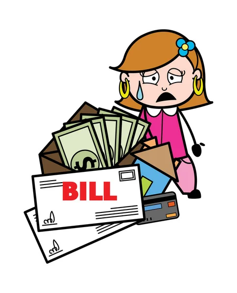 Frustrated frm Bill and Loan Amount - Retro Cartoon Female House — Stock Vector