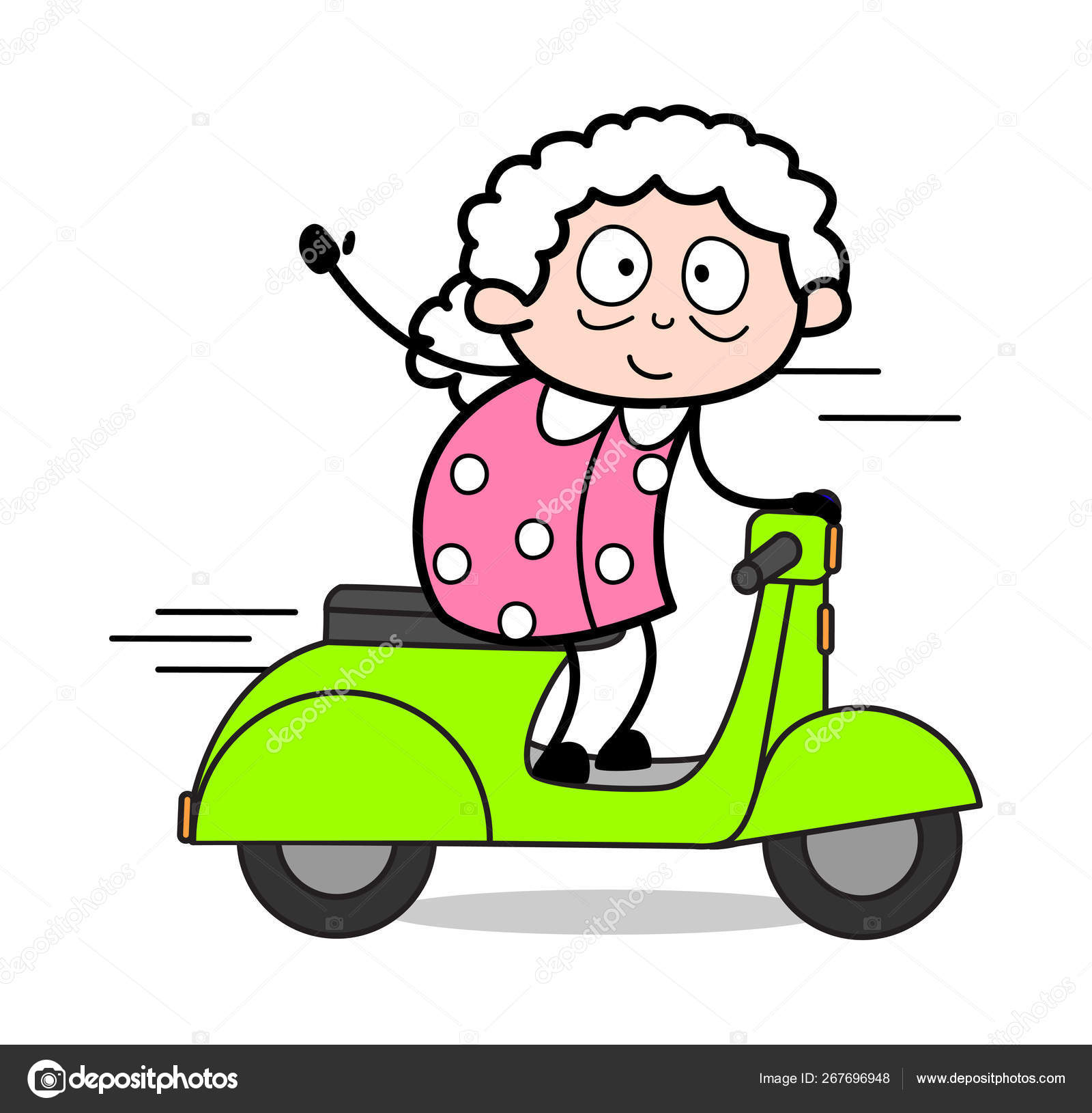 Riding Scooter Old Woman Cartoon Granny Vector Illustration ⬇ Vector Image by © lineartist