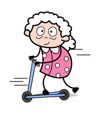Scooter ile oynamak - Old Woman Cartoon Granny Vector Illustrat