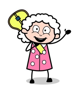 Bir Gitar Holding ve Merhaba Söyleyerek - Old Woman Karikatür Granny Vec