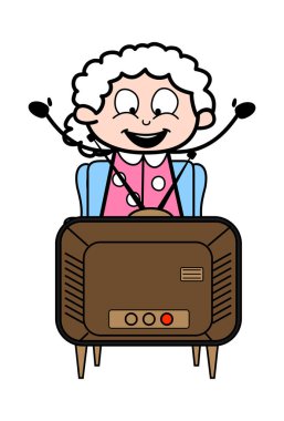 Televizyon Izledikten Sonra Zevk - Old Woman Karikatür Granny Ve