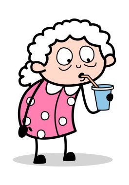 Enerji İçeceği - Old Woman Karikatür Granny Vektör İllüstrasyon