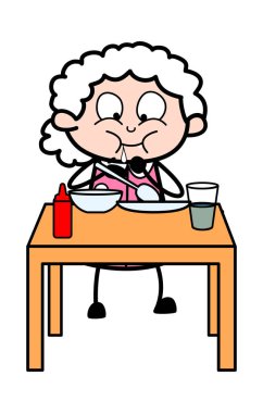 Yeme Gıda - Old Woman Karikatür Granny Vektör İllüstrasyon