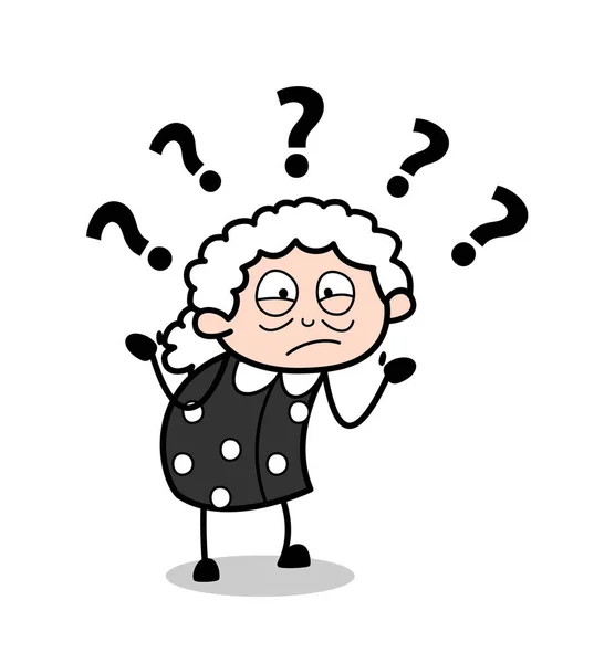Verwarring-oude vrouw cartoon oma vector illustratie — Stockvector