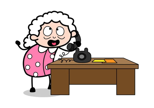 Parler au téléphone - Vieille femme dessin animé Granny Vector Illustrat — Image vectorielle