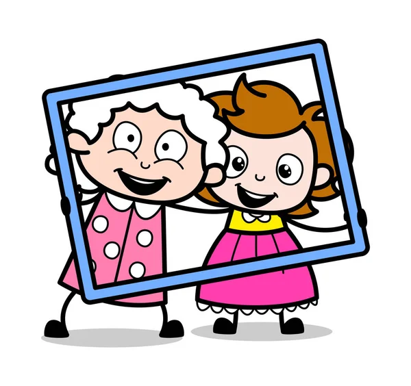 家族の肖像画 - 老婦人漫画おばあちゃんベクトルイルスト — ストックベクタ