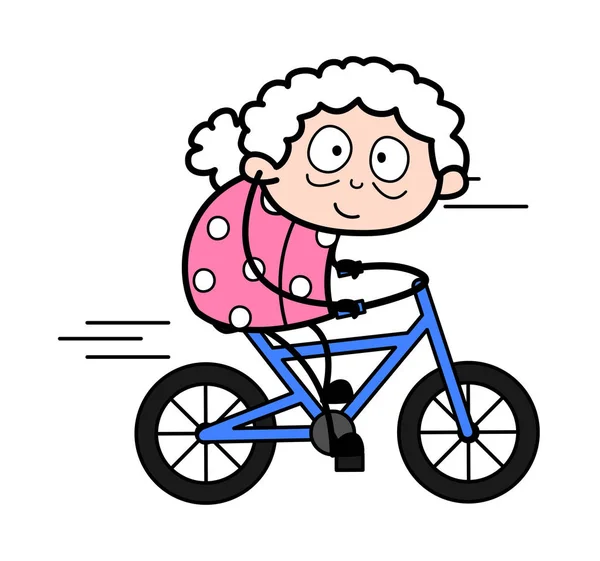 Ciclo di corsa - Vecchia donna cartone animato Granny Vector Illustrazione — Vettoriale Stock