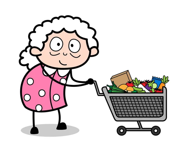 Compras - Anciana Dibujos animados Abuelita Vector Ilustración — Archivo Imágenes Vectoriales