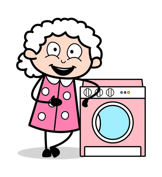 Presenting a Washing Mashine - Old Woman Cartoon Nenek Vector I - Stok Vektor