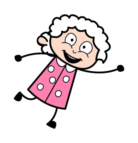 Proberen te vliegen-oude vrouw cartoon oma vector illustratie — Stockvector