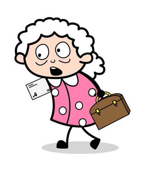 Sorpreso vecchia signora ufficio - Vettore della nonna del fumetto della vecchia donna Illu — Vettoriale Stock