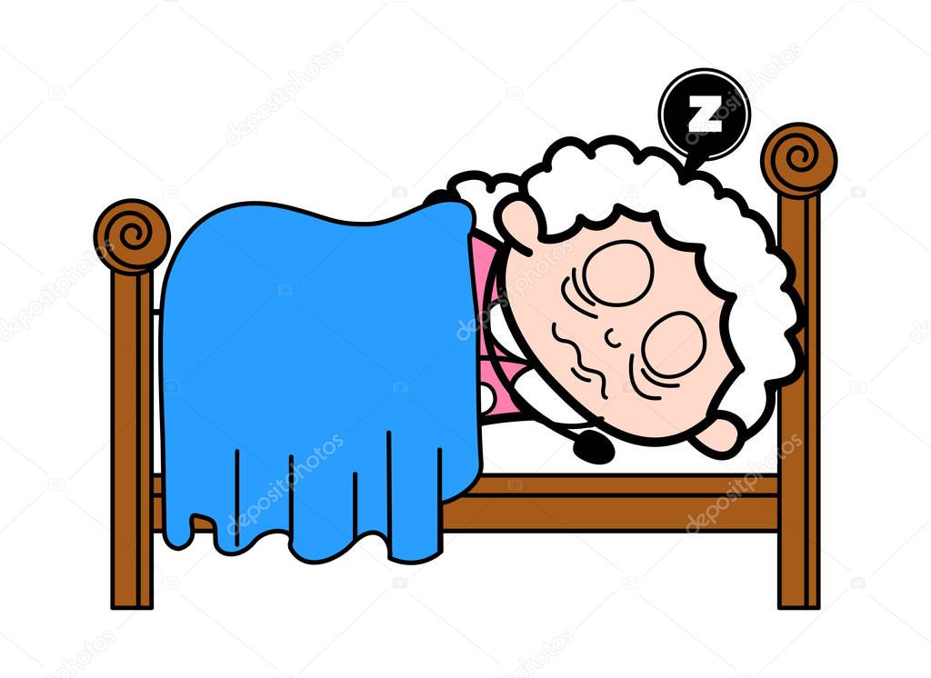 Sleeping - Old Woman Cartoon Granny Vector Illustration