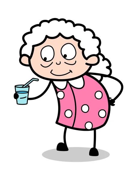 Beber Energia Bebida - Mulher velha Cartoon Granny Vector Illustra —  Vetores de Stock