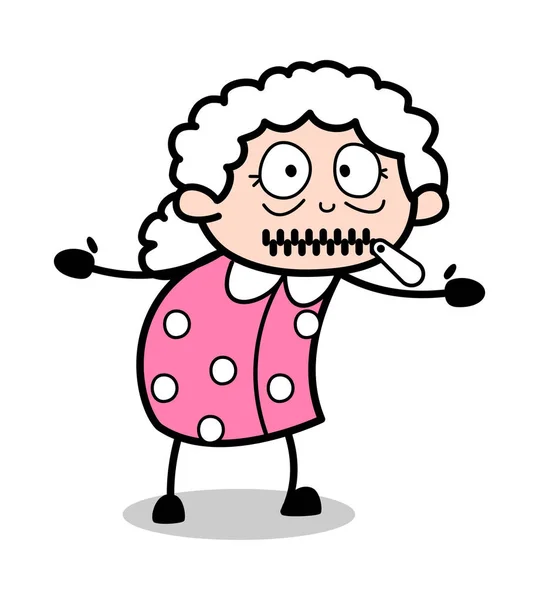 Zipper Mouth - Old Woman Cartoon Granny Vector Illustration — Stock Vector