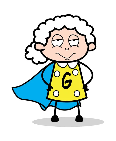 Super Woman Smiling Face - Old Woman Cartoon Granny Vector Illus — Stock Vector