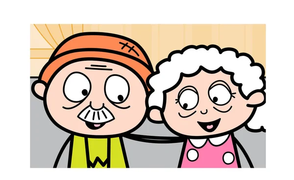Romantikus öreg pár együtt-öregasszony Cartoon Granny Vector I — Stock Vector