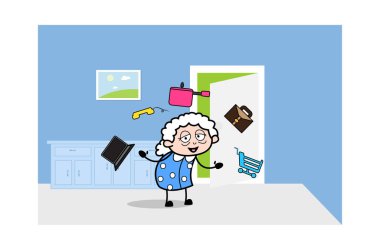 Birçok Seçenek Sunan - Old Woman Karikatür Granny Vector Illust