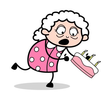 Pasta Down From Hand - Old Woman Karikatür Granny Vector Illus