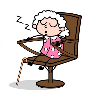 Sandalyede Uyku - Old Woman Karikatür Granny Vektör İllüstrasyon