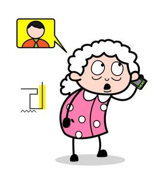 Çağrı Talking - Old Woman Karikatür Granny Vektör İllüstrasyon