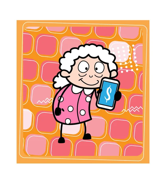 Toont inkomen-oude vrouw cartoon oma vector illustratie — Stockvector