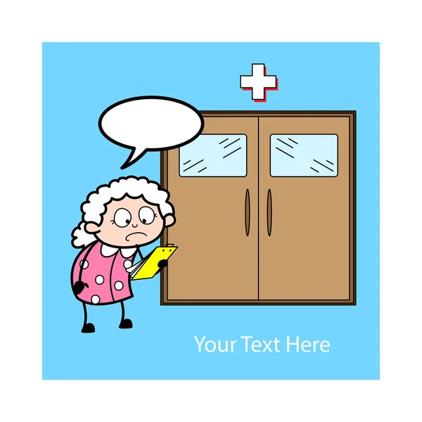 Lezen van medische instructie-oude vrouw cartoon oma vector Il — Stockvector