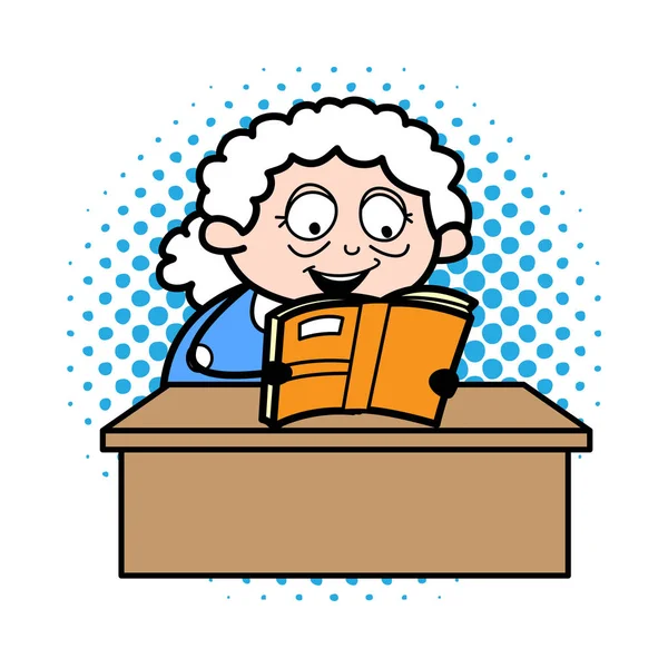 Reading Book - Old Woman Cartoon Granny Vector Illustration — Stock Vector