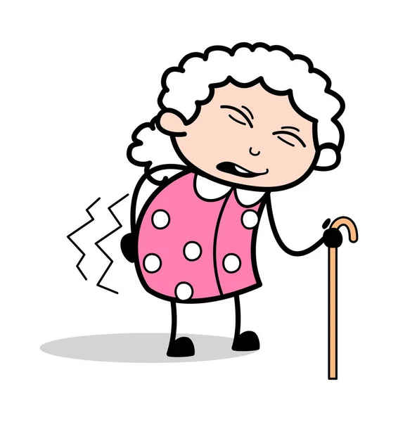 Backache - Old Woman Karikatür Granny Vektör İllüstrasyon — Stok Vektör