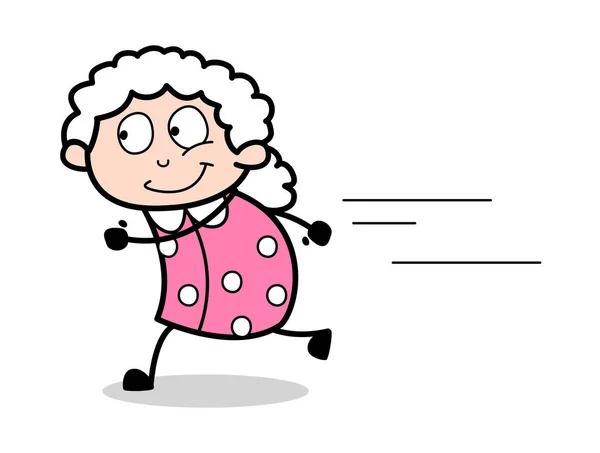 Running-oude vrouw cartoon oma vector illustratie — Stockvector