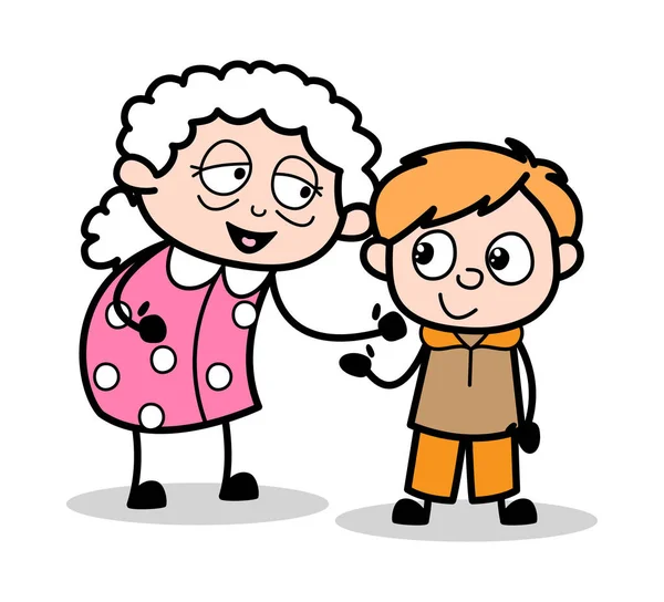 Giving Advise to a Kid - Old Woman Cartoon Granny Vector Illustr — Stock Vector