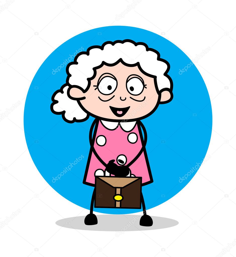 Standing with a Briefcase - Old Woman Cartoon Granny Vector Illu