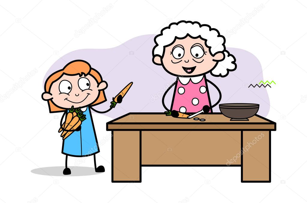 Teaching - How to Prapare Food - Old Woman Cartoon Granny Vector