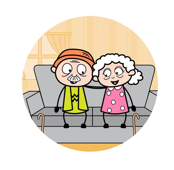 Romantique vieux couple - Vieille femme bande dessinée Granny Vector Illustrati — Image vectorielle