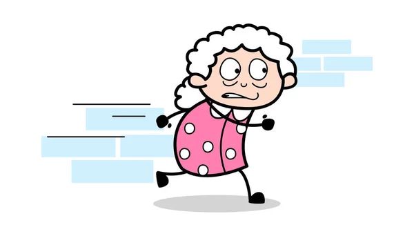 急いで走る - 老婦人漫画おばあちゃんベクトルイラスト — ストックベクタ