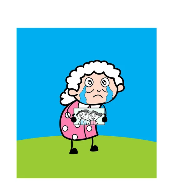 Missing Her Lost Kids - Vieille femme dessin animé Granny Vector Illustra — Image vectorielle