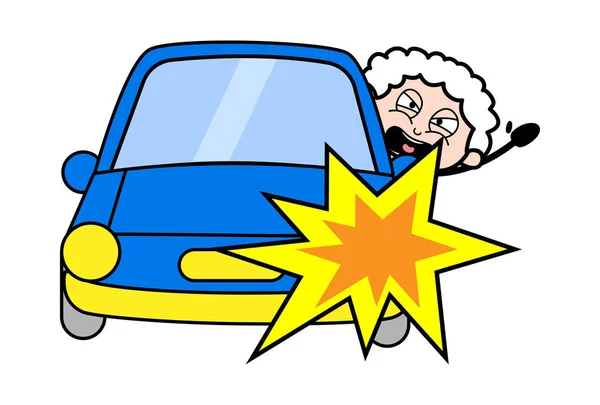 Accidente de coche - Anciana de dibujos animados Abuelita Vector Ilustración — Vector de stock