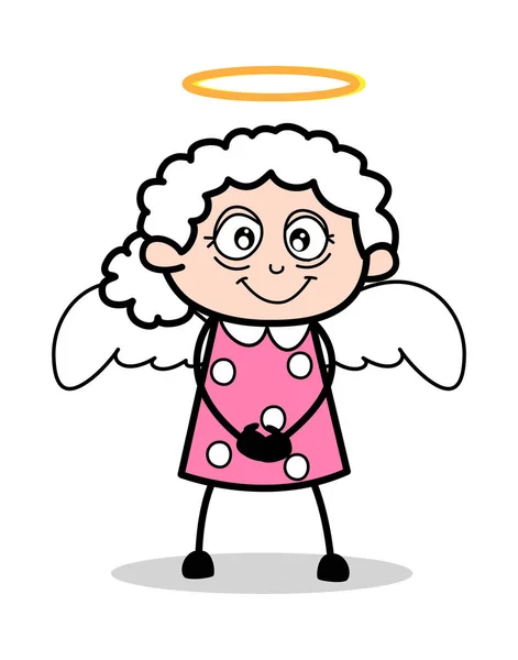 Granny in Angel Costume - Old Woman Cartoon Granny Vector Illust — Stock Vector