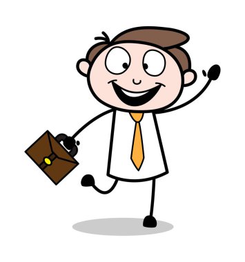 Heyecandan Zıplama - Ofis İşadamı Çalışan Karikatür Vect