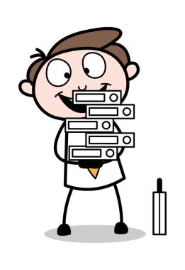 Birçok Dosya Holding - Ofis İşadamı Çalışan Karikatür Vektör 